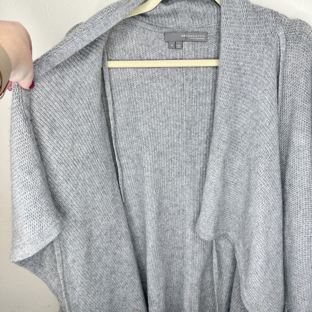 360 Cashmere Grey Draped Wrap Tie Front Moto Waterfall Cardigan Sweater Small - Picture 4 of 15